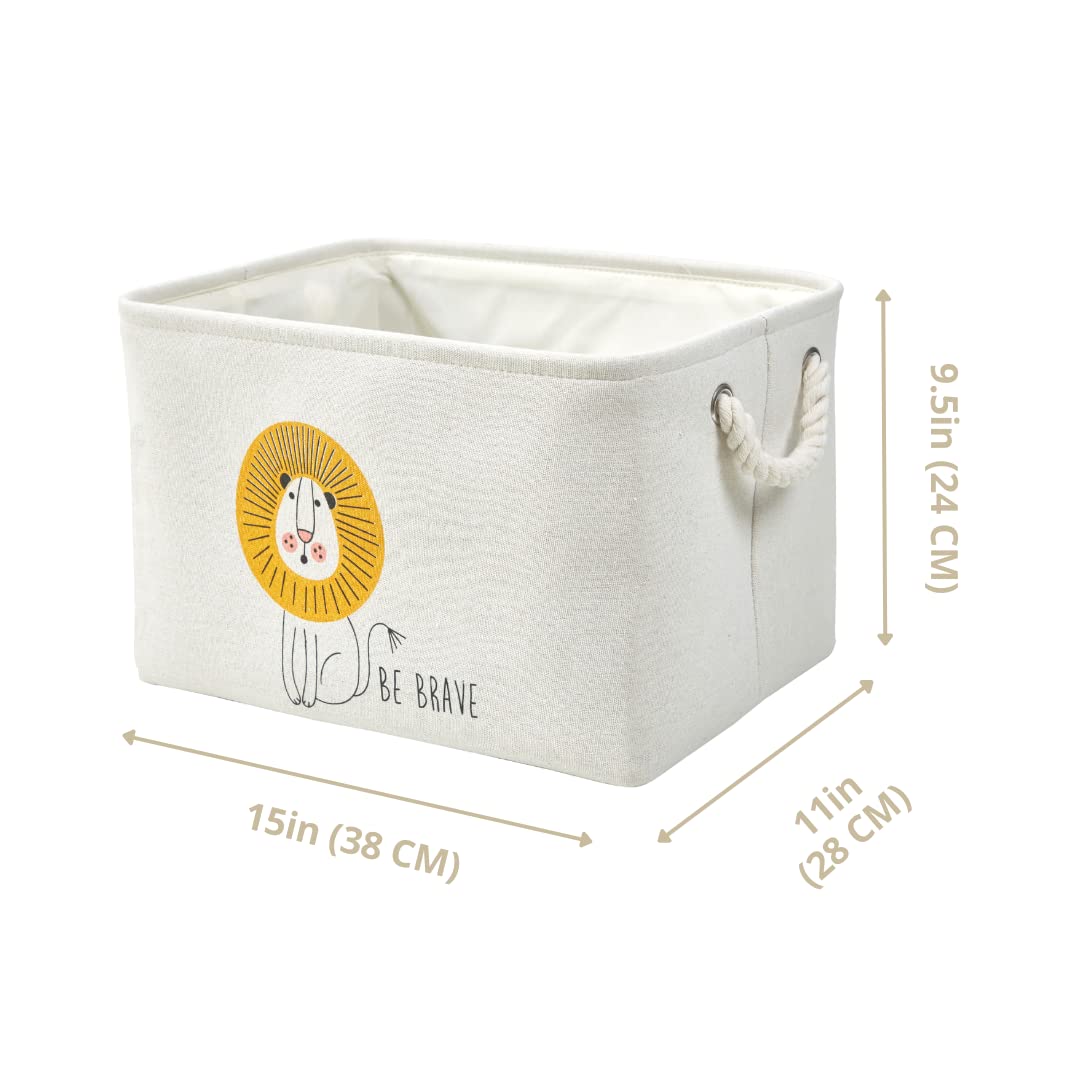 DECOMOMO Storage Baskets for Shelves 25.5L Canvas Storage Bin for Baby Laundry, Kids Toys, Nursery- Closet Storage Bins for Shelves (Lion, Zebra, Giraffe – 3 Pack / Large)