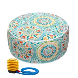 funhome inflatable stool ottoman footrest with handle, all weather footrest seat with foot pump d20 xh9, water repellent footstool pouf for home patio garden and camping use-cyan circle