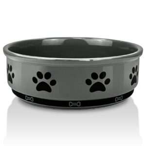 kpwacd ceramic pet bowl for dogs and cats, weighted non-slip dog bowls food and water dish, durable pets feeding bowls suitable for small, medium, and large dogs, grey, 70 oz