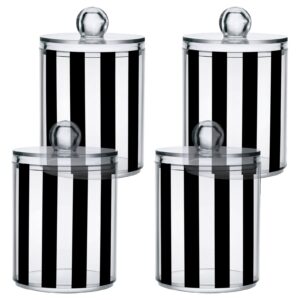 Kigai Black and White Stripes Qtip Dispenser Apothecary Jars Bathroom, 2 Pack of 14 oz - Qtip Holder Storage Canister Clear Plastic Acrylic Jar for Cotton Ball, Cotton Swab, Cotton Round Pads, Floss