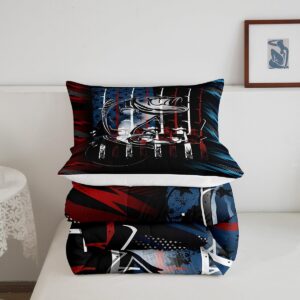 Erosebridal Hunting Fishing Comforter Set Twin American Flag Bass Fish Bedding Set Retro Fishermen Fishing Rod Bedding Comforter Sets for Boys Teen Men Big Pike Fish Quilt Duvet Red Blue Black 2 Pcs