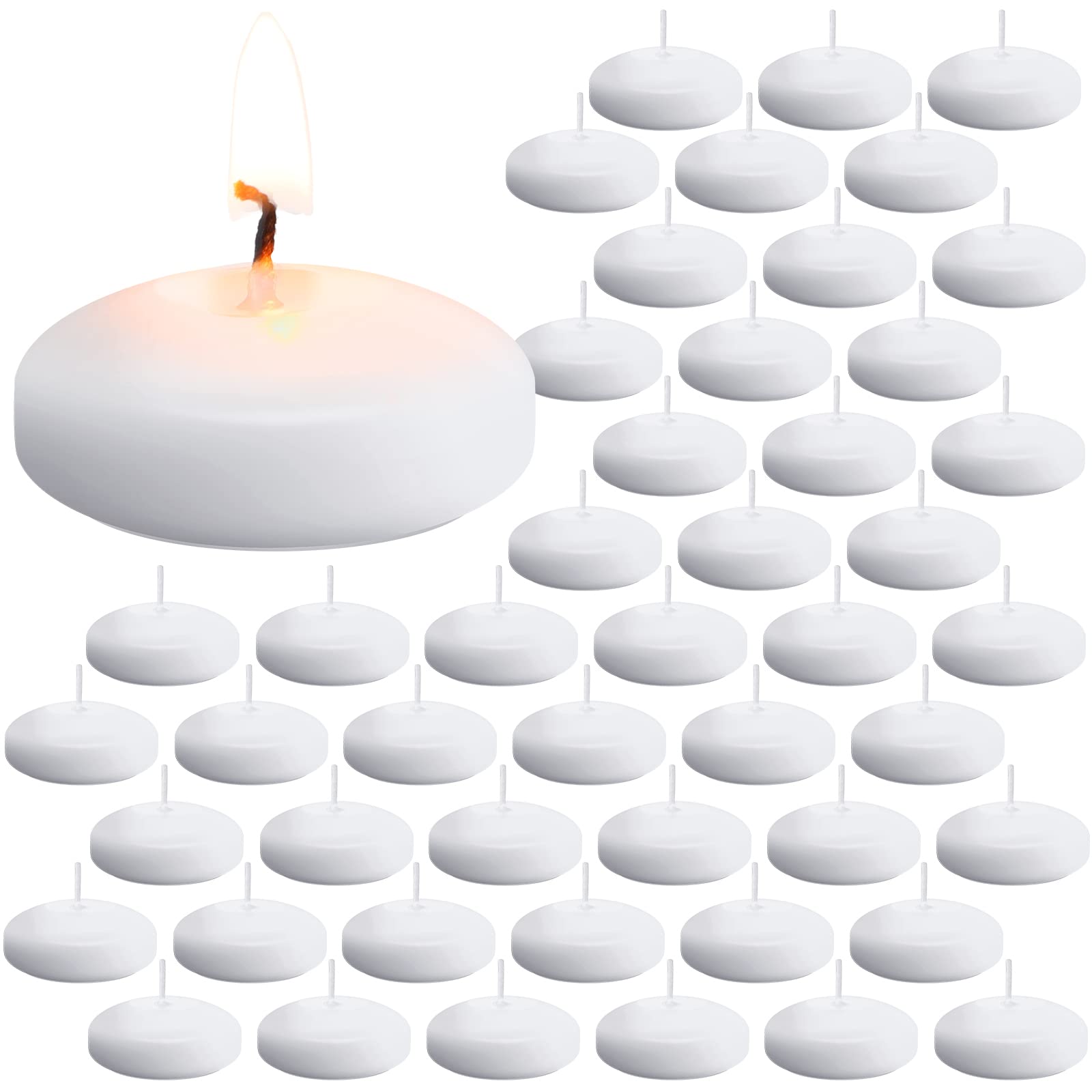 48 Pack 2 inch Floating Candles 3-4 Hours Long Burning Unscented White Floating Candles for Cylinder Vases Valentine's Day, Party Wedding Centerpieces Pool Holiday Romantic Night Decorations