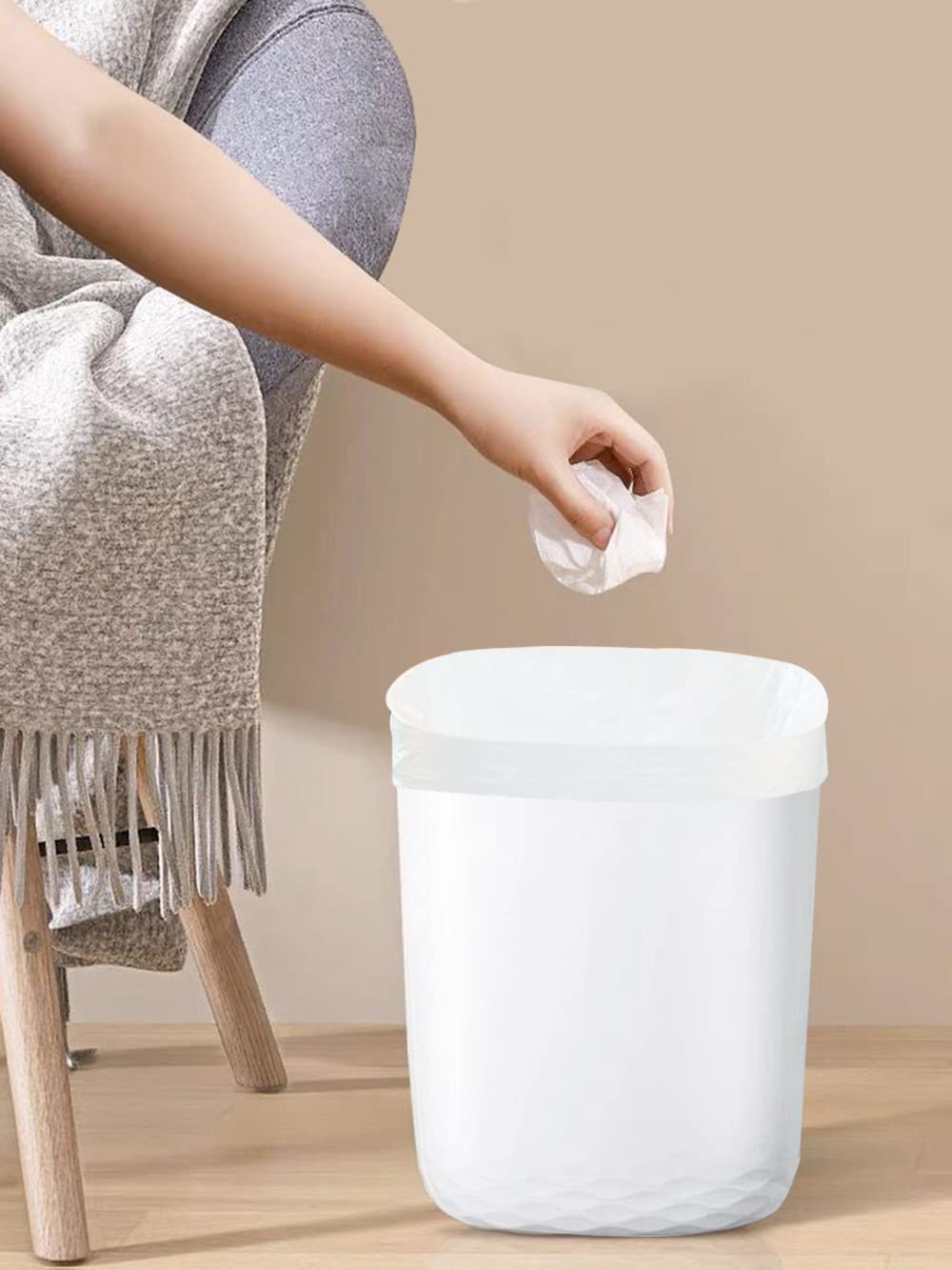 Feisco 2.4 Gallon Trash Can Wastebasket with 60 Counts of Trash Bag,Small Trash Can Garbage Container Bin for Bathroom Bedroom Kitchen Office (White)