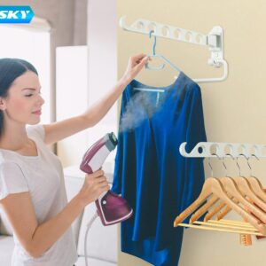 VICSKY Wall Mounted Small Drying Rack with Bar, 180° Swing Arm and 90°Folding, Laundry Room Dryer Rack, Sturdy Hanging Clothes, Safe Valet Hook, Solid Aluminum (White, 2Pack)