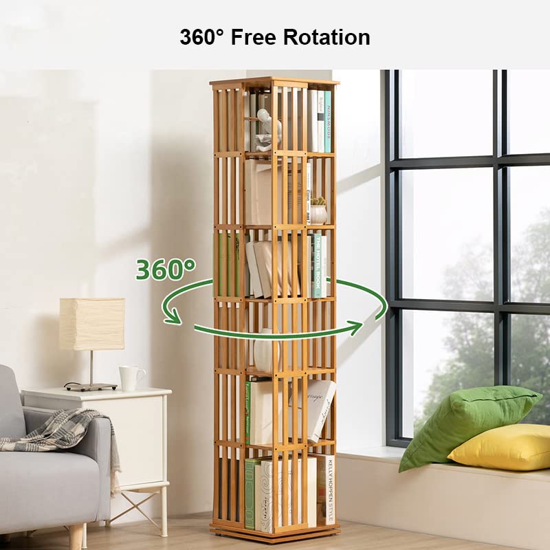 360 Rotating Bookshelf, Bamboo Rotating Storage Display Rack Standing Shelves with Open Design Shelving for Living Room Study Room Office