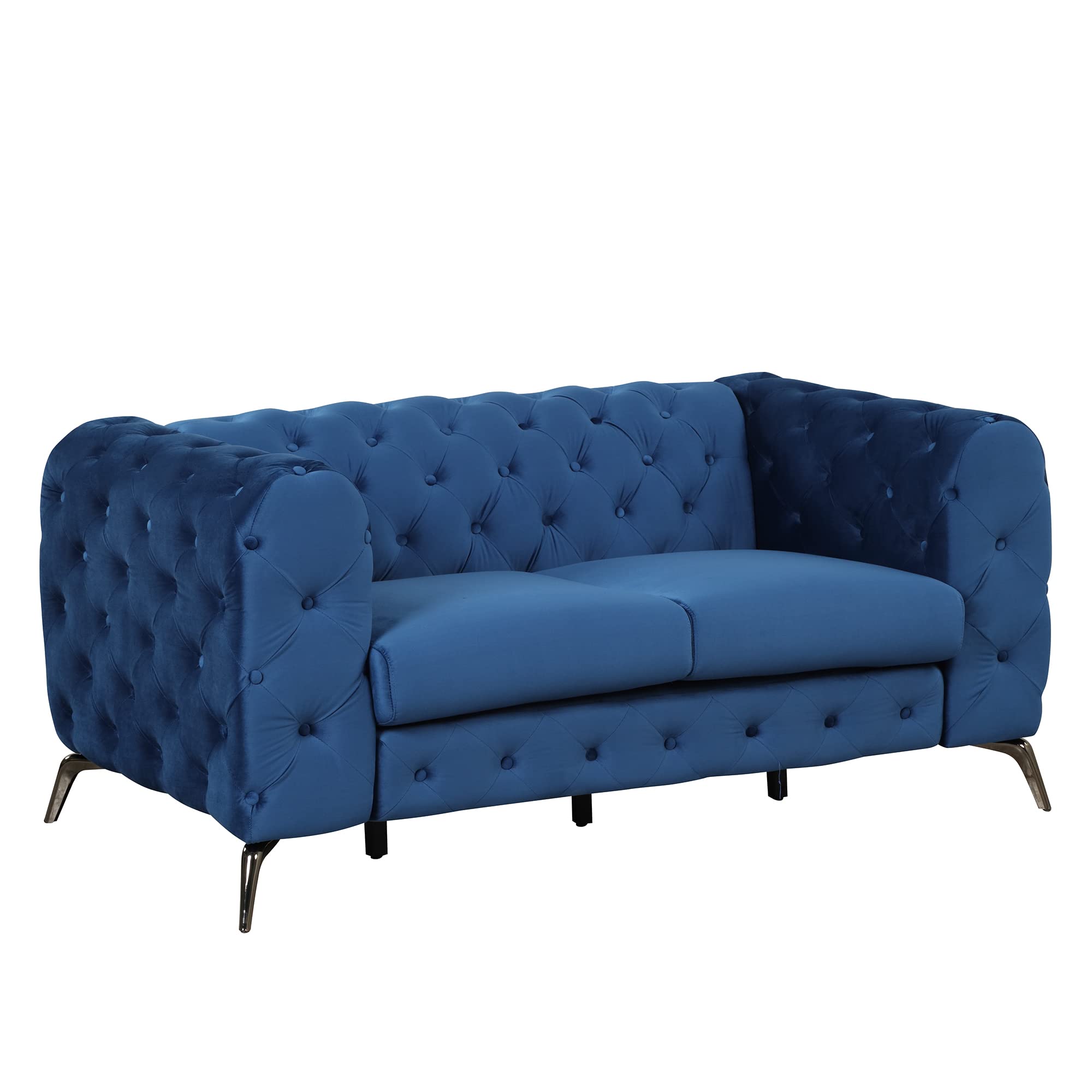 P PURLOVE Modern Loveseat Sofa with Sturdy Metal Legs, Velvet Upholstered Loveseat Sofa with Button Tufted Back, 2-Person Loveseat Sofa Couch for Living Room,Bedroom,or Small Space, Blue