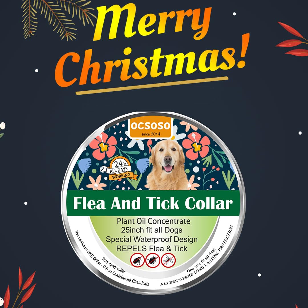 OCSOSO Flea Collar for Dogs and Cats, Dogs Flea and Tick Collar, Pet Flea & Tick Collar Fit of Large Medium Dog and Cat - 25 Inch