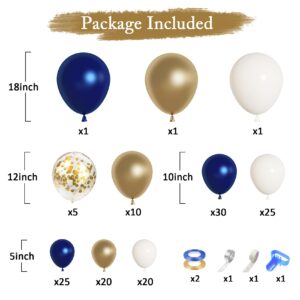 145Pcs Royal Blue and Gold Balloons, Graduation Decorations Class of 2024 Navy Blue Balloon Garland Kit Gold White Confetti Foil Crown for College Baby Shower Birthday Gender Reveal Wedding Party