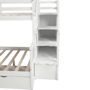 Harper & Bright Designs Bunk Bed with Slide, Twin Over Full Bunk Bed with Stairs,Wood Bunk Bed Twin Over Full Size with Storage Drawers for Kids Teens Girls Boys, No Spring Box Needed, White