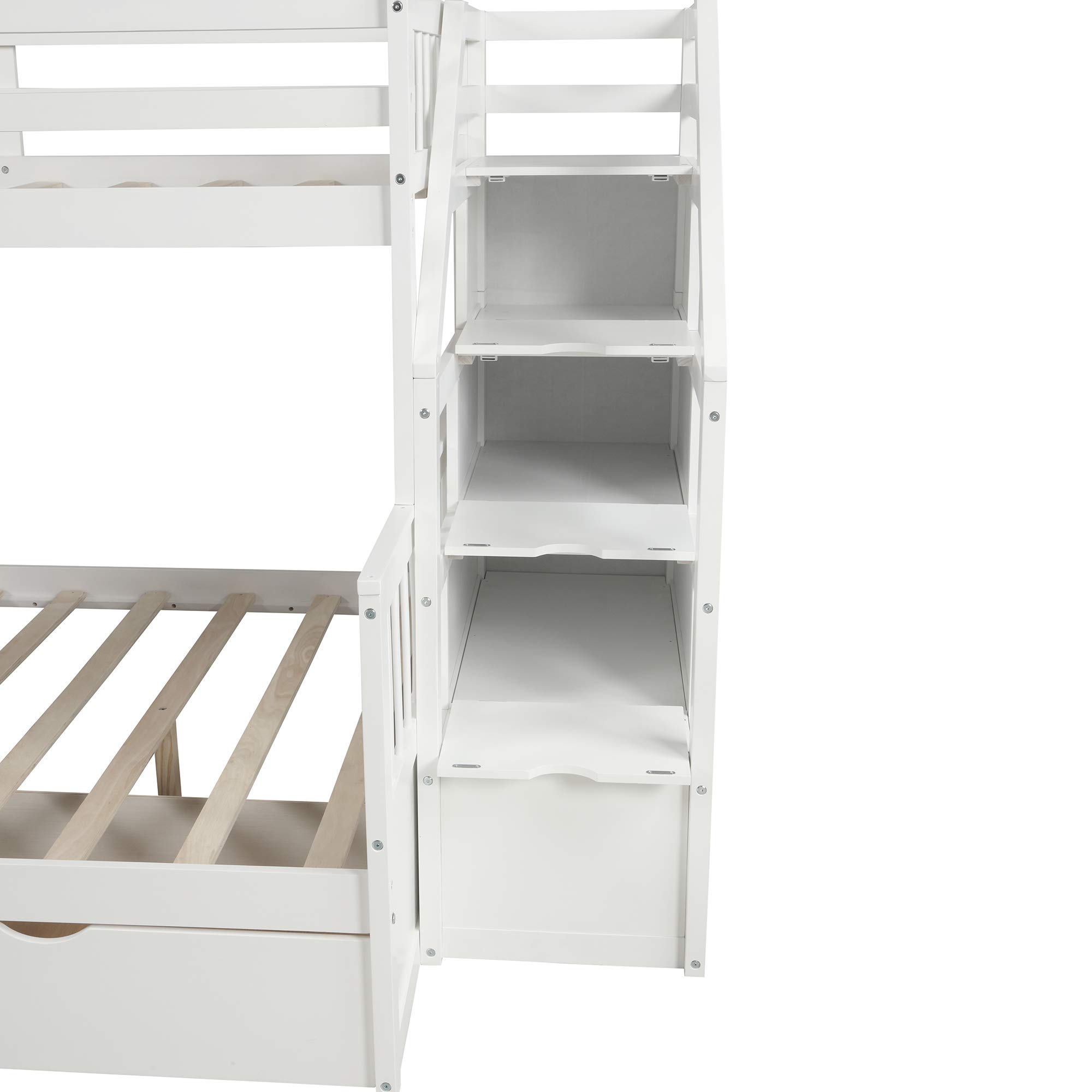 Harper & Bright Designs Bunk Bed with Slide, Twin Over Full Bunk Bed with Stairs,Wood Bunk Bed Twin Over Full Size with Storage Drawers for Kids Teens Girls Boys, No Spring Box Needed, White