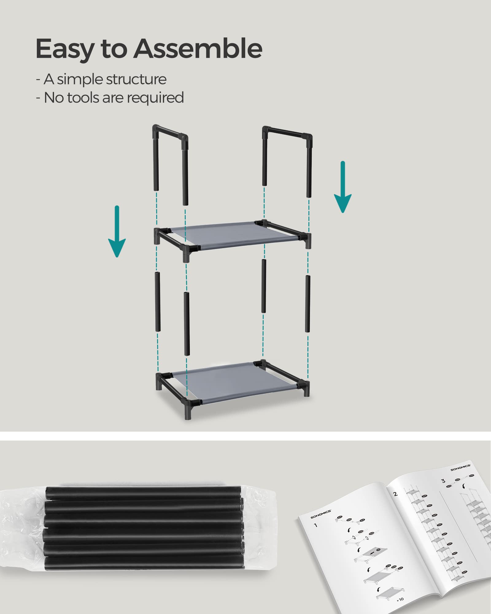 SONGMICS Shoe Rack, 10 Tier Shoe Shelf, Shoe Storage Organizer, Space-Saving, 13 x 13 x 68.1 Inches, Metal Frame, Non-Woven Fabric Shelves, for Entryway, Bedroom, Grey ULSR110G01