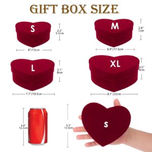 GnFlus Red Wine Gift Boxes with Lids for Presents 4 Pack Heart Shaped Velvet Nesting Gifts Box for Arrangements Flowers Wedding Christmas Birthdays Valentines Bridesmaid Anniversary Party