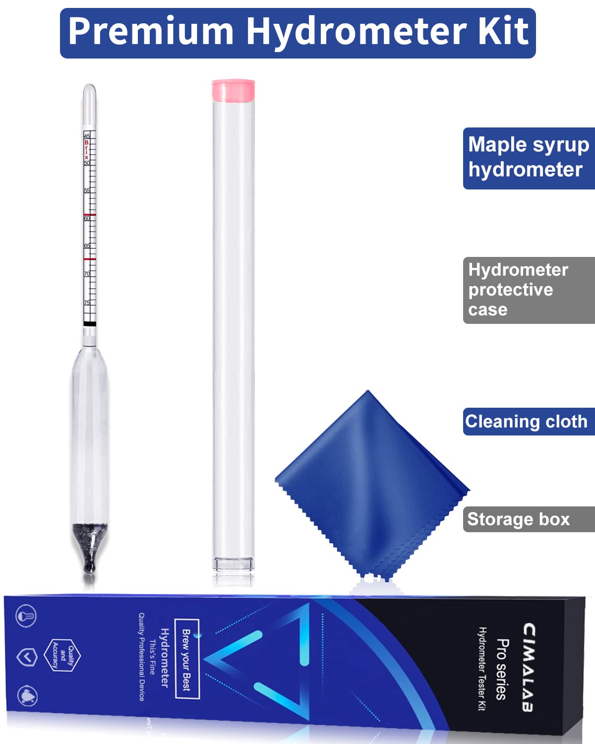 Cimalab Maple Syrup Hydrometer, Accurate Hydrometer for Maple Syrup Making, Hydrometer Maple Syrup Supplies with Brix & Baume Scales, Syrup Hydrometer for Measure Sugar Content in The Syrup Sap