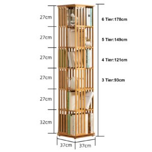 360 Rotating Bookshelf, Bamboo Rotating Storage Display Rack Standing Shelves with Open Design Shelving for Living Room Study Room Office