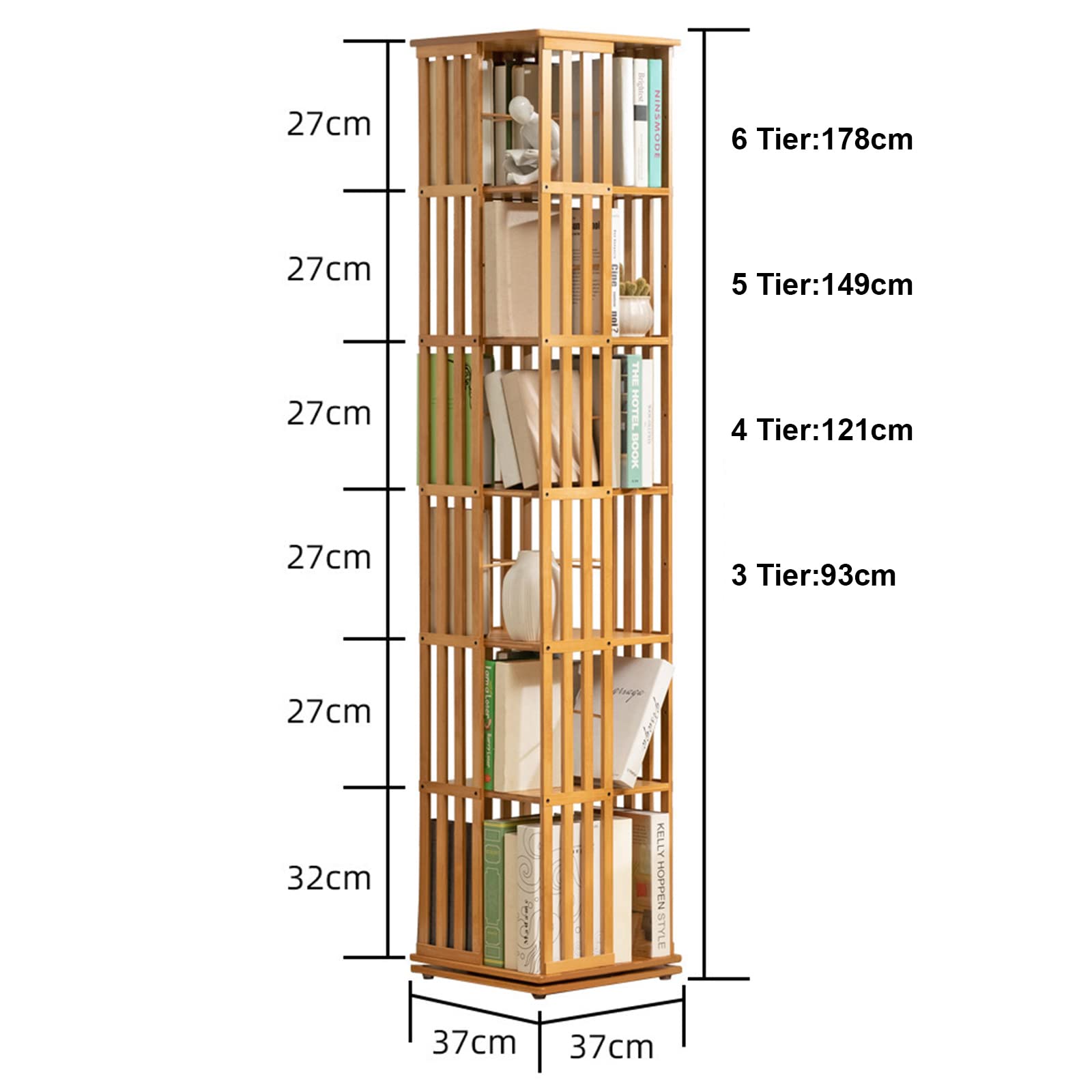 360 Rotating Bookshelf, Bamboo Rotating Storage Display Rack Standing Shelves with Open Design Shelving for Living Room Study Room Office