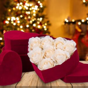 GnFlus Red Wine Gift Boxes with Lids for Presents 4 Pack Heart Shaped Velvet Nesting Gifts Box for Arrangements Flowers Wedding Christmas Birthdays Valentines Bridesmaid Anniversary Party