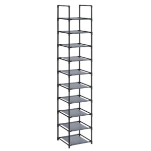 songmics shoe rack, 10 tier shoe shelf, shoe storage organizer, space-saving, 13 x 13 x 68.1 inches, metal frame, non-woven fabric shelves, for entryway, bedroom, grey ulsr110g01