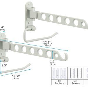 VICSKY Wall Mounted Small Drying Rack with Bar, 180° Swing Arm and 90°Folding, Laundry Room Dryer Rack, Sturdy Hanging Clothes, Safe Valet Hook, Solid Aluminum (White, 2Pack)