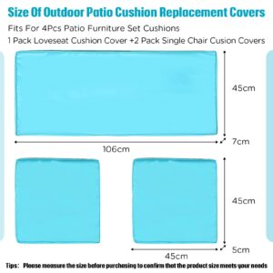 3 Pcs Outdoor Cushion Covers Patio Cushion Replacement Covers 2 Covers 18 x 18 x 2 and 1 Cover 42 x 18 x 3 for Patio Furniture Outdoor Washable Water Resistant for Couch Garden Sofa (Teal Blue)