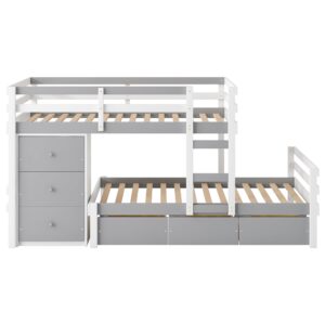 Harper & Bright Designs Twin Over Twin Bunk Bed with 6 Drawers, Solid Wood Bunk Beds with Ladder, Safety Rail for Kids, Boys and Girls, Teens, No Box Spring Needed (Natural)