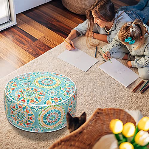 FUNHOME Inflatable Stool Ottoman Footrest with Handle, All Weather Footrest Seat with Foot Pump D20 xH9, Water Repellent Footstool Pouf for Home Patio Garden and Camping Use-Cyan Circle