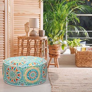 FUNHOME Inflatable Stool Ottoman Footrest with Handle, All Weather Footrest Seat with Foot Pump D20 xH9, Water Repellent Footstool Pouf for Home Patio Garden and Camping Use-Cyan Circle