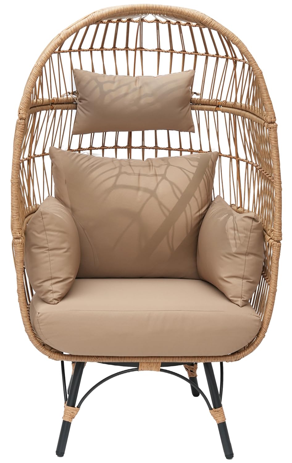 RADIATA Oversized Wicker Egg Chair w/ 5 Cushions 440lb Capacity Lounge Basket with Strong Heavy-Duty Steel Frame for Indoor Outdoor Patio Backyard Living Room (Beige)