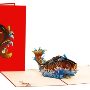 iGifts And Cards Lucky Red Koi Fish 3D Pop Up Greeting Card – Mother’s Day Gift, Unique Nature Inspired Birthday Party, Thank You Card With Fish, Big Retirement Present, 6x8