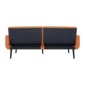 Naomi Home Monica Leather Futon Sofa, Caramel, Mid Century Modern Style, Faux Leather, Split Back, Tapered Legs, Living Room, 78.34x33.85x32.48 inches, 300 pounds Weight Recommendation