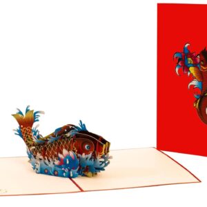 iGifts And Cards Lucky Red Koi Fish 3D Pop Up Greeting Card – Mother’s Day Gift, Unique Nature Inspired Birthday Party, Thank You Card With Fish, Big Retirement Present, 6x8