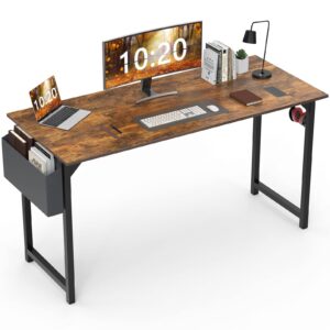 computer desk home office desk 55 inch writing desks small space desk study table modern simple style work table with storage bag headphone hook wooden tabletop metal frame for home, bedroom