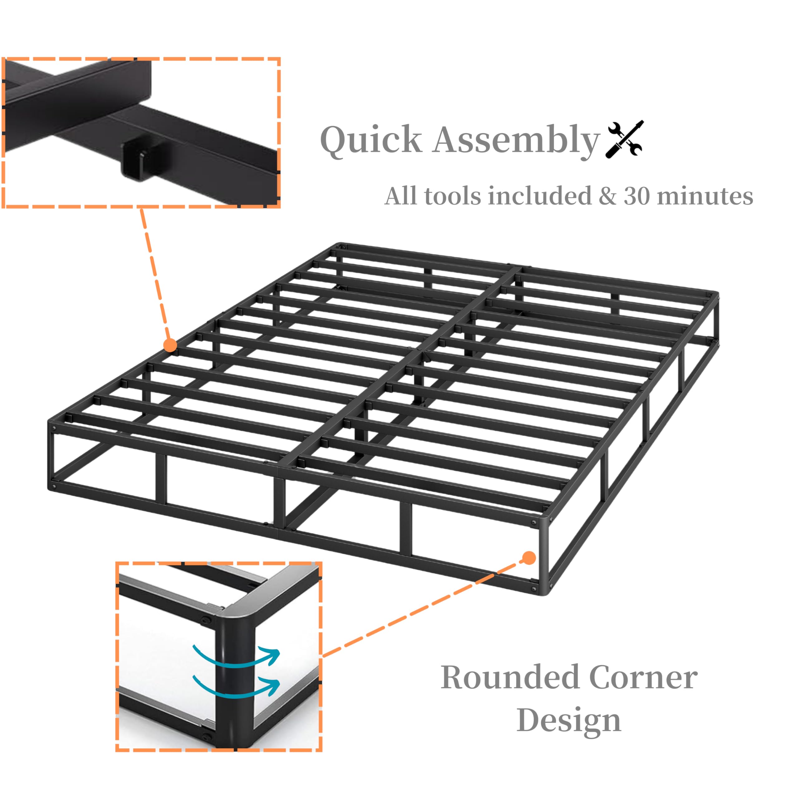 Aardhen 9 Inch High Profile Full Box Spring Strong Metal Frame Mattress Foundation, Quiet Noise-Free,Easy Assembly, 3000lbs Max Weight Capacity