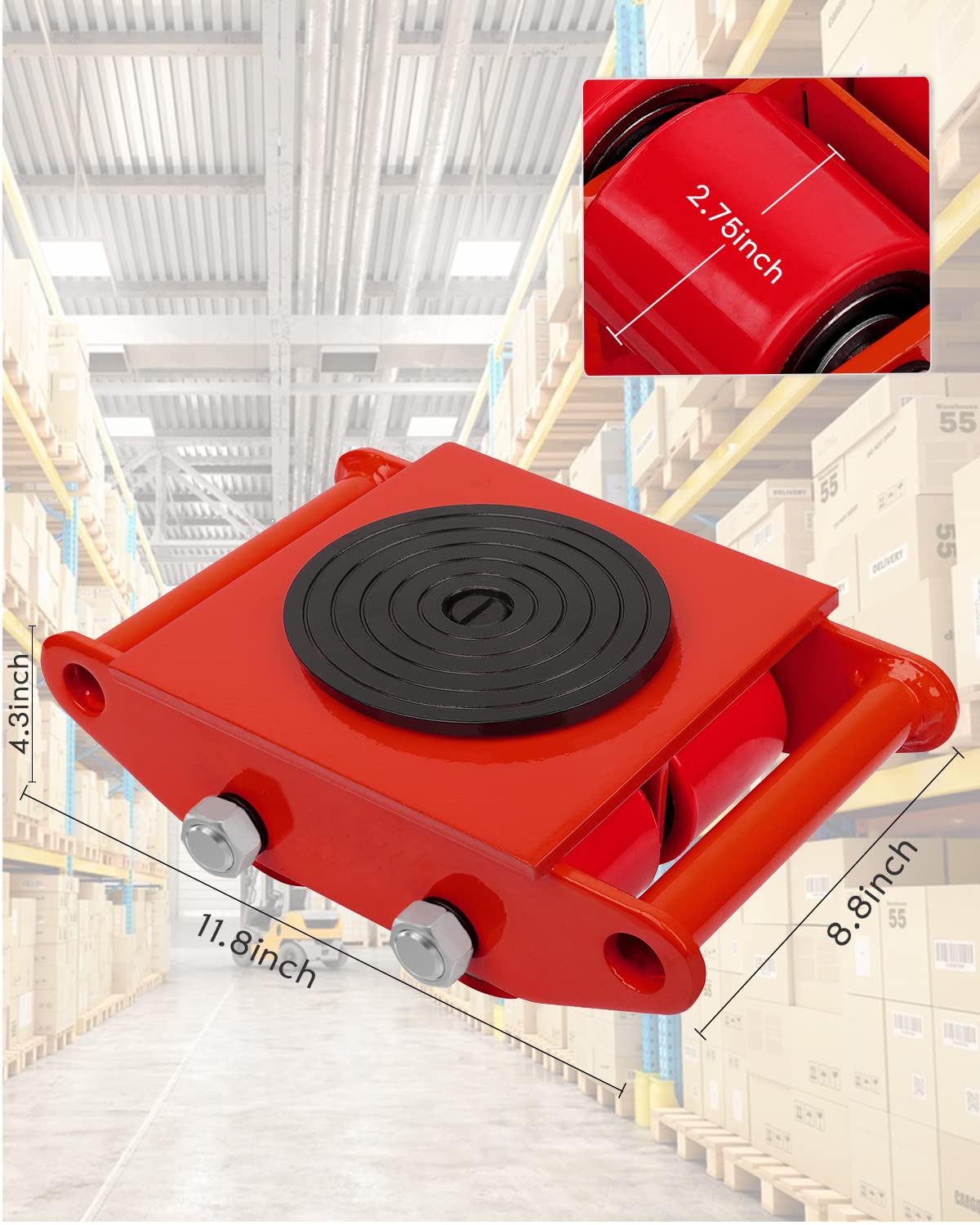 GCCSJ 6T Machinery Skate Dolly, 13200lbs Machinery Moving Skate Machinery Mover Skate with 360° Rotation Cap, Dolly Machinery Skate for Industrial Moving Equipment