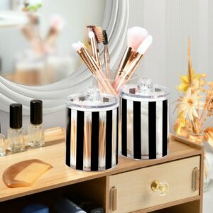 Kigai Black and White Stripes Qtip Dispenser Apothecary Jars Bathroom, 2 Pack of 14 oz - Qtip Holder Storage Canister Clear Plastic Acrylic Jar for Cotton Ball, Cotton Swab, Cotton Round Pads, Floss