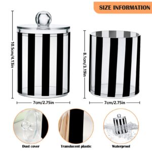 Kigai Black and White Stripes Qtip Dispenser Apothecary Jars Bathroom, 2 Pack of 14 oz - Qtip Holder Storage Canister Clear Plastic Acrylic Jar for Cotton Ball, Cotton Swab, Cotton Round Pads, Floss