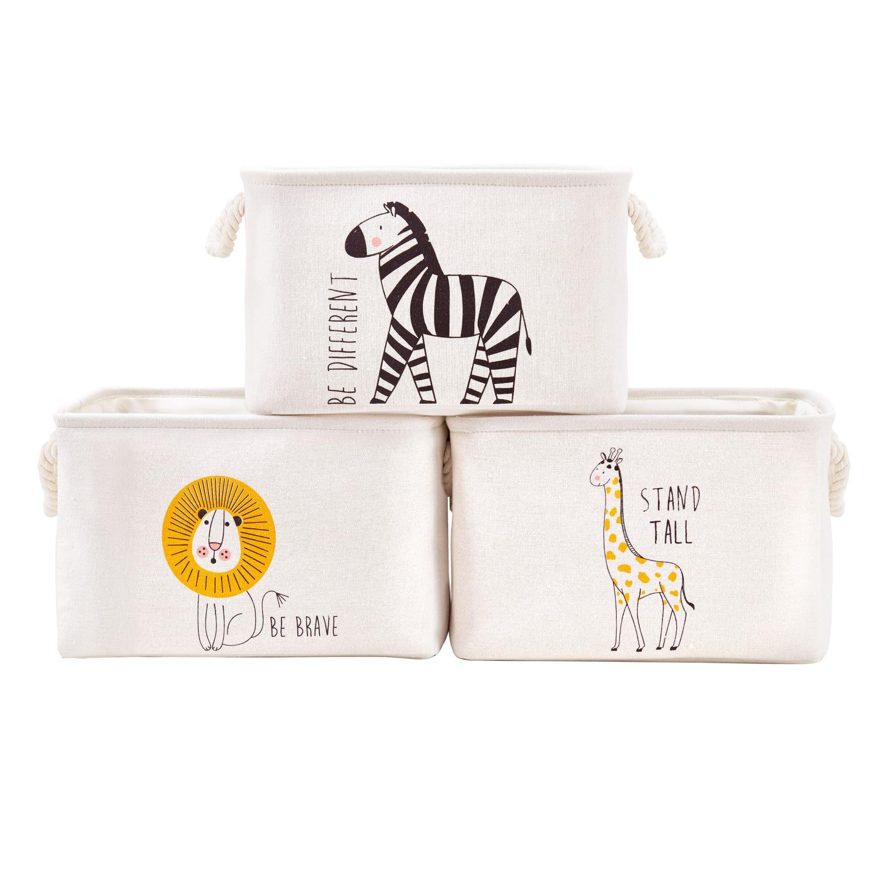 DECOMOMO Storage Baskets for Shelves 25.5L Canvas Storage Bin for Baby Laundry, Kids Toys, Nursery- Closet Storage Bins for Shelves (Lion, Zebra, Giraffe – 3 Pack / Large)