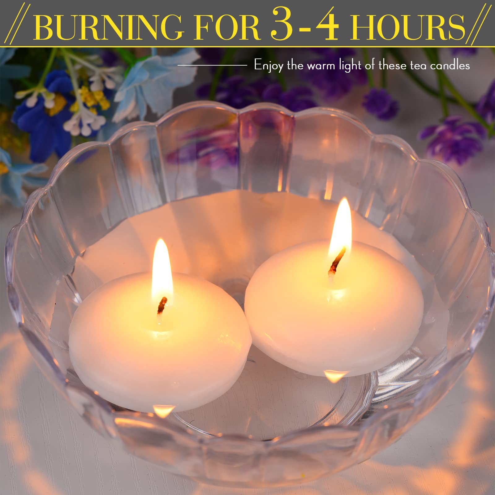 48 Pack 2 inch Floating Candles 3-4 Hours Long Burning Unscented White Floating Candles for Cylinder Vases Valentine's Day, Party Wedding Centerpieces Pool Holiday Romantic Night Decorations