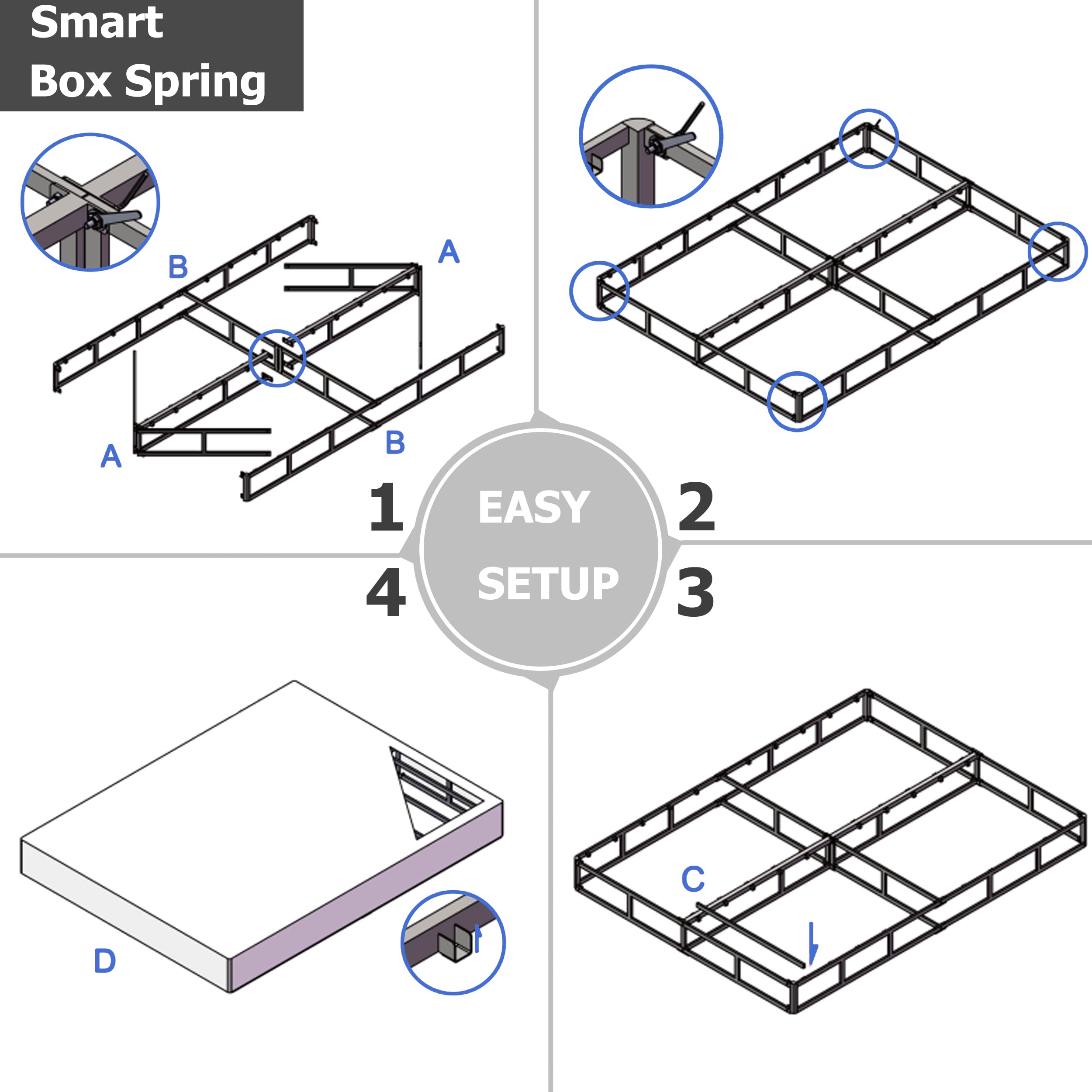 Aardhen 9 Inch High Profile Full Box Spring Strong Metal Frame Mattress Foundation, Quiet Noise-Free,Easy Assembly, 3000lbs Max Weight Capacity