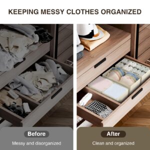 DIMJ Drawer Organizers Clothes, Set of 4 Dresser Organizer Bins, Fabric Closet Organizers and Storage, Drawer Dividers for Nursery, Clothing, Baby Clothes, Socks, Underwears, Tie (Beige)