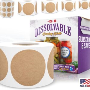 MESS Dissolvable Canning Labels for Jars – 200 Kraft Dissolvable Mason Jar Labels - Dissolvable Food Labels for Containers - Jam Homemade Canning Jar Labels Stickers - Removable Mason Jar Labels 2"