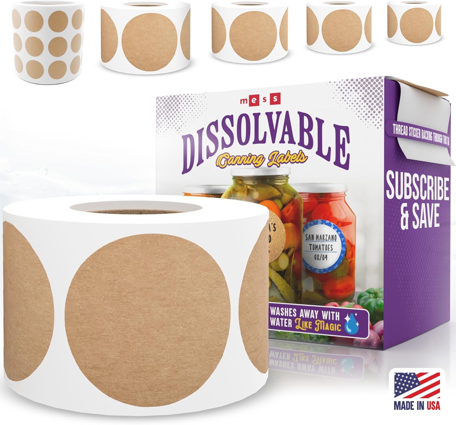 MESS Dissolvable Canning Labels for Jars – 200 Kraft Dissolvable Mason Jar Labels - Dissolvable Food Labels for Containers - Jam Homemade Canning Jar Labels Stickers - Removable Mason Jar Labels 2"