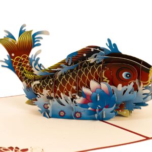 iGifts And Cards Lucky Red Koi Fish 3D Pop Up Greeting Card – Mother’s Day Gift, Unique Nature Inspired Birthday Party, Thank You Card With Fish, Big Retirement Present, 6x8