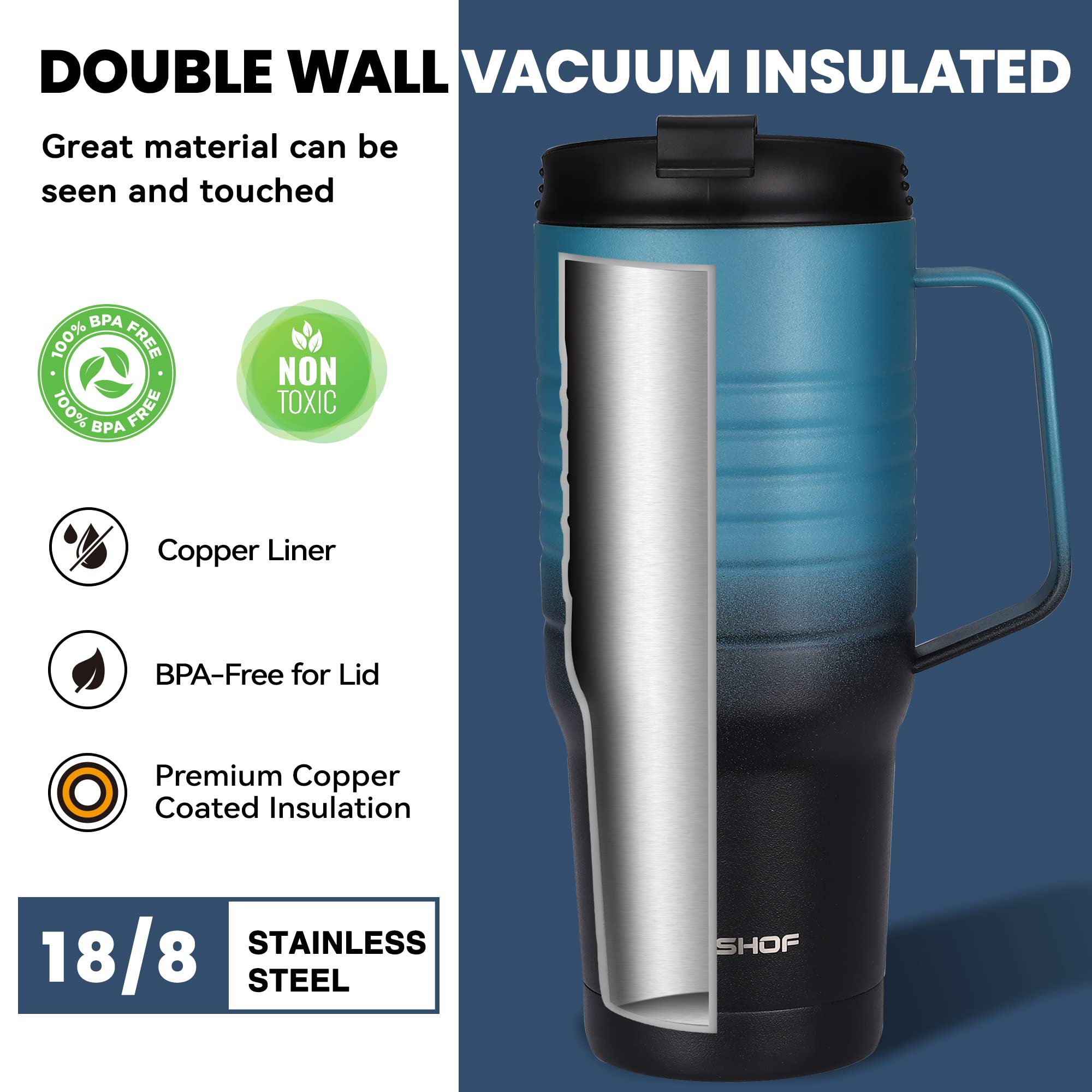 HAUSHOF 24 oz Travel Mug with Handle, Stainless Steel Vacuum Insulated Coffee Travel Mug, Double Wall Travel Mugs with Leakproof Lid, BPA Free