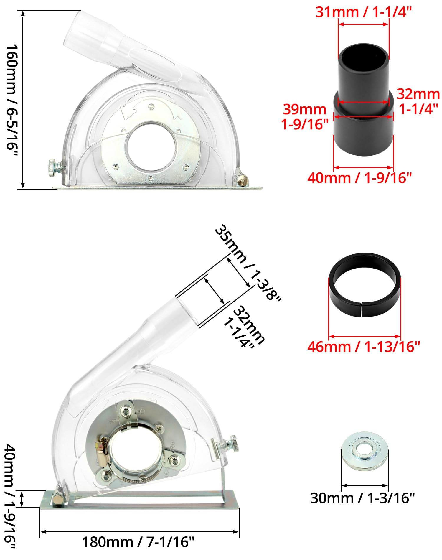 QWORK Cutting Dust Shroud for Angle Grinder 4-1/2" to 5", Transparent Cutting Dust Shroud Grinding Cover, Angle Grinder Dust Collection Attachment