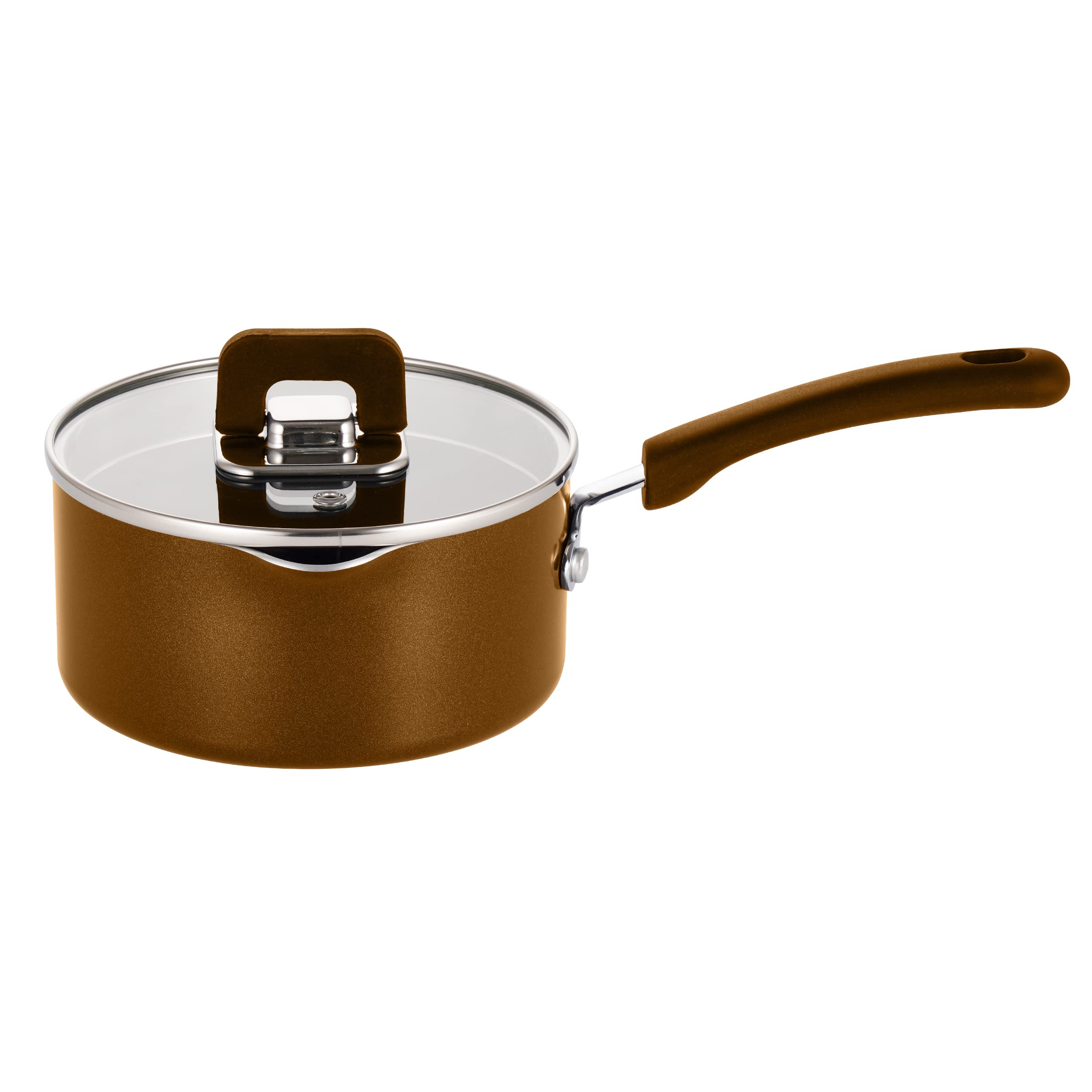 NutriChef 1.5Qt Saucepan With Lid - Non-Stick Stylish Kitchen Cookware with Foldable Knob, PFOA Free, Works with Model: NCCWSTKBR (Brown)