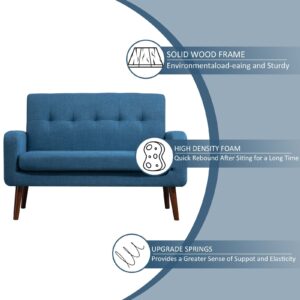 Sepnine 50" Modern Linen/Velvet Fabric Loveseat Sofa,Office Couch for Small Space, Living Room Soft Futon,Small Love Seats Couch for Bedroom (Linen-Blue)