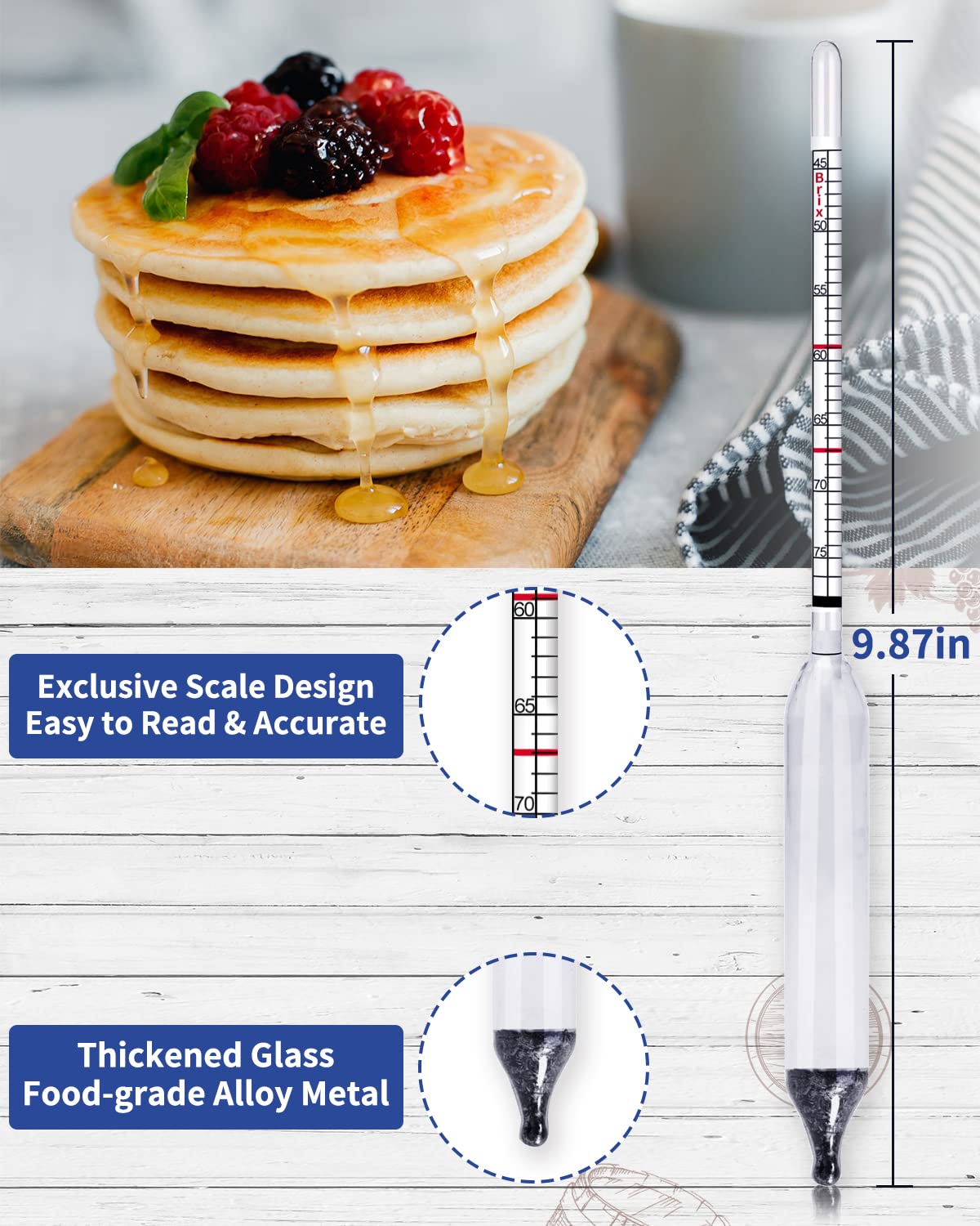 Cimalab Maple Syrup Hydrometer, Accurate Hydrometer for Maple Syrup Making, Hydrometer Maple Syrup Supplies with Brix & Baume Scales, Syrup Hydrometer for Measure Sugar Content in The Syrup Sap