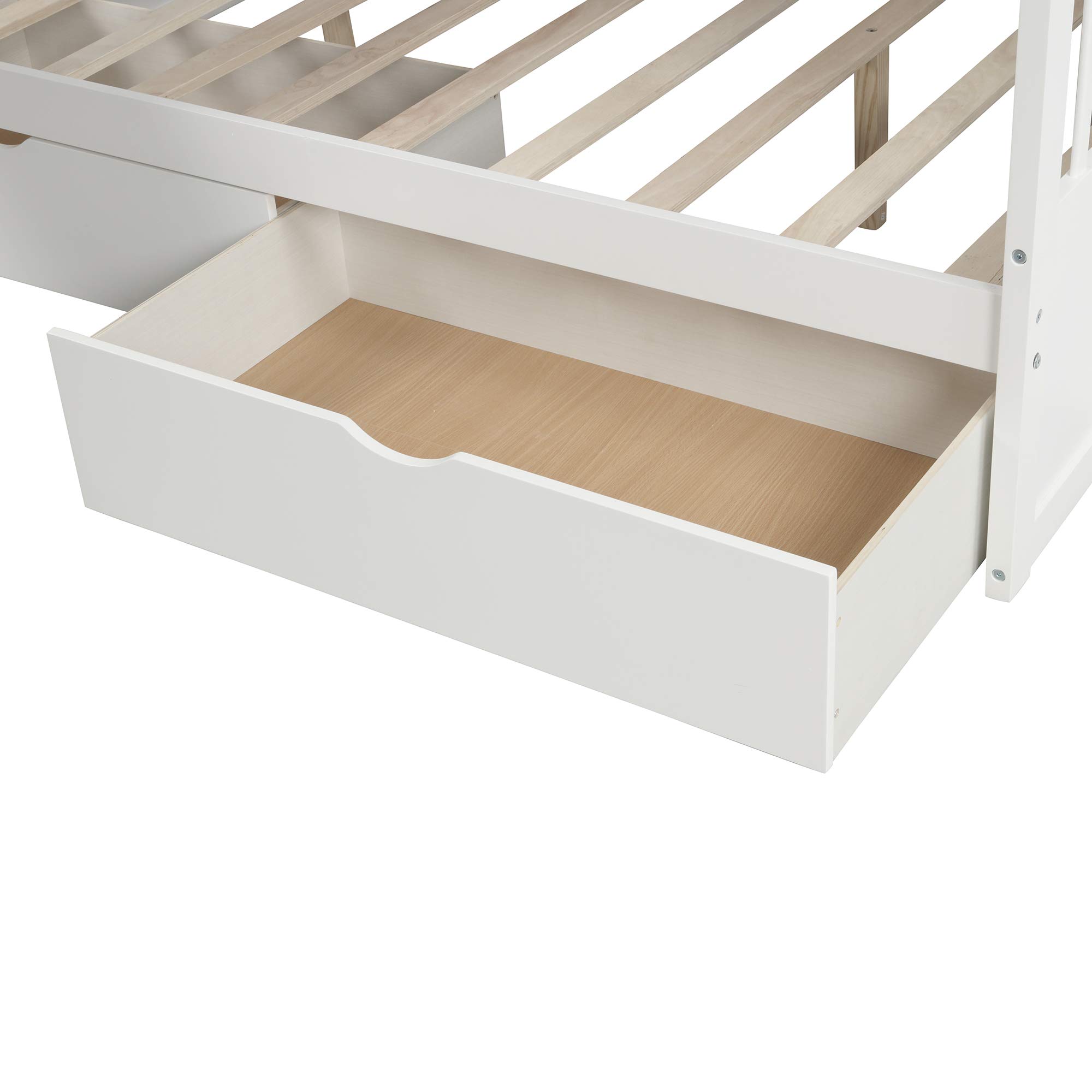 Harper & Bright Designs Bunk Bed with Slide, Twin Over Full Bunk Bed with Stairs,Wood Bunk Bed Twin Over Full Size with Storage Drawers for Kids Teens Girls Boys, No Spring Box Needed, White