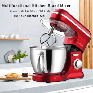 Kitchen Stand Mixer, 6.5 Quart, 6 Speed Tilt-Head Kitchen Mixer, Electric Food Mixer with Dough Hook, Wire Whip, Beater, Red