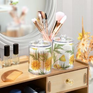 Tatenale Qtip Holder Bathroom Set Q tip Cotton Ball Swab Pad Dispenser Container Organizer Plastic Jars with Lids Storage 2Pack Yellow Daisy Floral